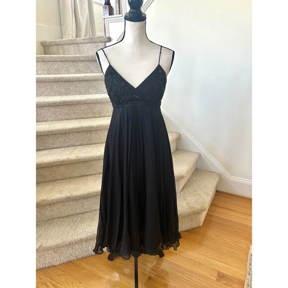 Vintage 90s Y2K Scala Silk Beaded Baby Doll High Low Cocktail Dress - Picture 1 of 11